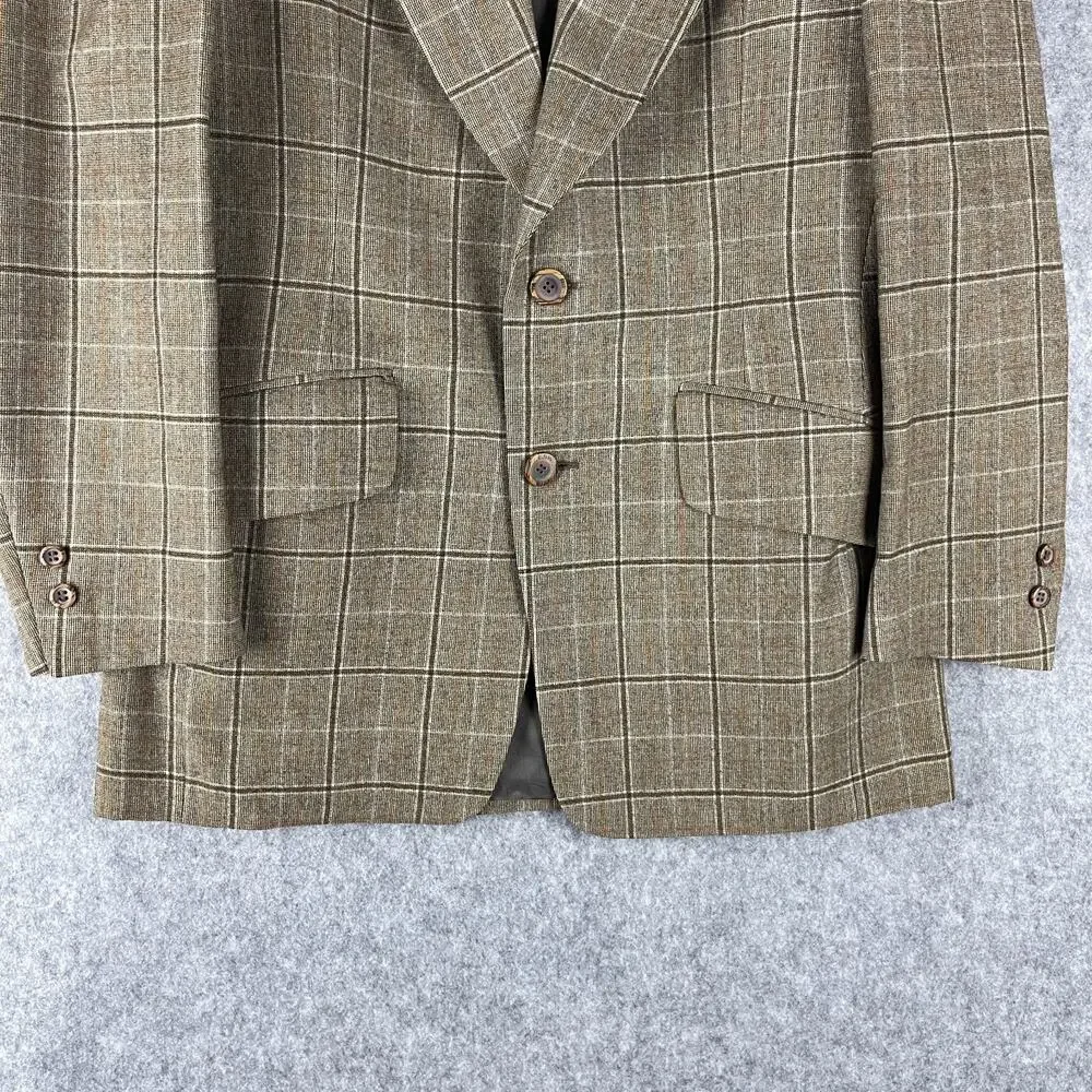 Vintage Hardy Amies Blazer Sport Coat Mens 40R Tan Plaid Wide Lapel Academia